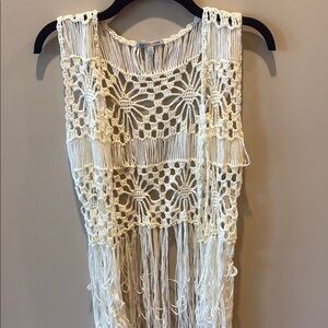 Charlotte Russe Cream Crochet Fringe Top